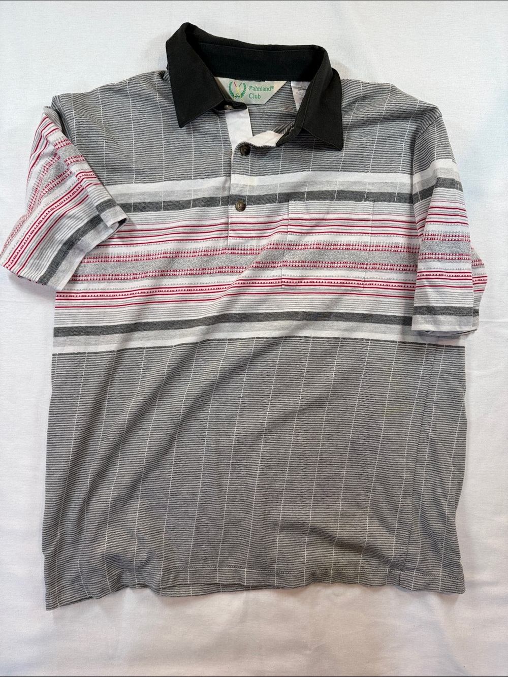 90s Vintage Palmland Club Striped Golf Polo Grandpacore Gray Red L